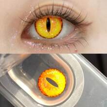 Lalens Lentillas de contacto de color de ojo de gato amarillo sexy "Lalens", lentillas de contacto de ojo de gato blancas para cosplay sexy, lentillas de contacto de color loco "Anime" de 2 piezas con un diámetro de 14.5 mm, una curvatura de 8.6 mm, un contenido de agua anual del 38% y un material hidrófobo rojo del diablo para ojos agrandados, borde bloqueado, populares en Europa y América