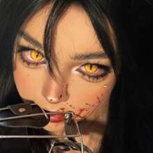 Lalens Lentillas de contacto de color de ojo de gato amarillo sexy "Lalens", lentillas de contacto de ojo de gato blancas para cosplay sexy, lentillas de contacto de color loco "Anime" de 2 piezas con un diámetro de 14.5 mm, una curvatura de 8.6 mm, un contenido de agua anual del 38% y un material hidrófobo rojo del diablo para ojos agrandados, borde bloqueado, populares en Europa y América