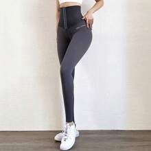 Women's High Waisted Bottoms Yoga Sports Pants Waist Shape 3 Rows Adjustable Outdoor Sports Leggings Gym, Running, Can Lift And Shape Women's Sports Pants - 灰色 - 查看 7