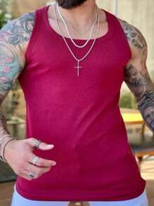 PREMIUM MEN'S AMERICAN RIBBED TANK TOP - 酒紅色 - 查看 2