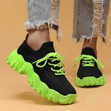 Women's Breathable Round Toe Slip-On Cushion Sneakers, Ladies' Casual Knitted Shoes - 薄荷綠 - 查看 4