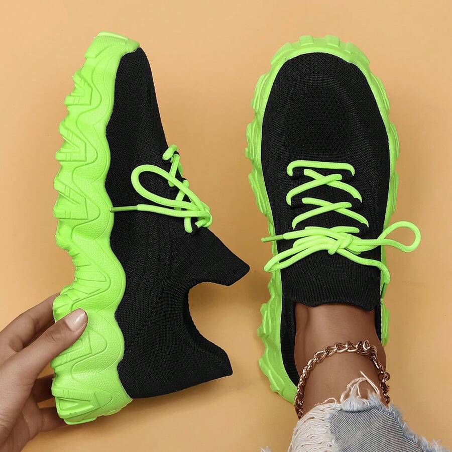 Women's Breathable Round Toe Slip-On Cushion Sneakers, Ladies' Casual Knitted Shoes - 薄荷綠 - 查看 1