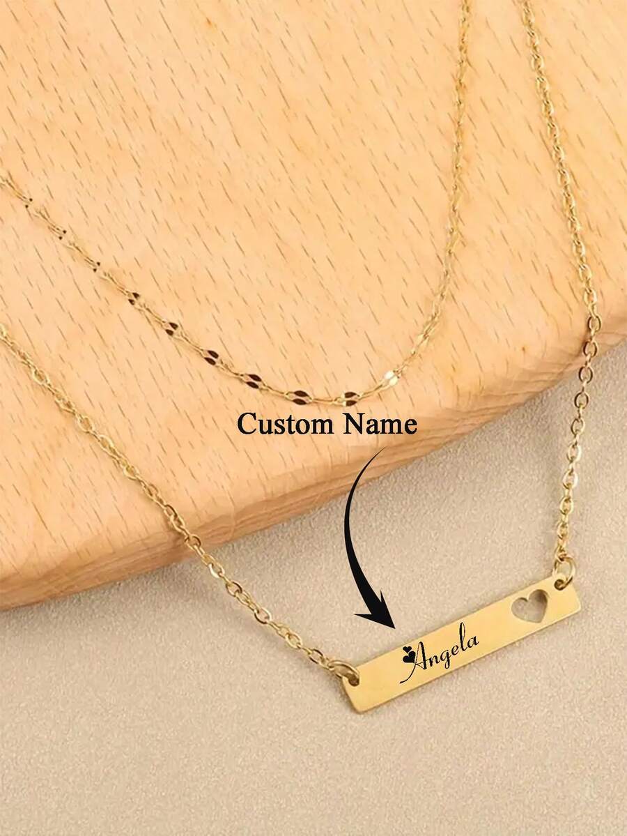 Dây chuyền khắc tên hai lớp tùy chỉnh, Nhiều tùy chọn phông chữ, Trang sức thép không gỉ, Dây chuyền mặt dây chuyền thẳng hình trái tim rỗng, Dây chuyền xích hai lớp cá nhân hóa, Quà tặng tinh tế, Quà tặng Giáng sinh, Quà tặng ngày lễ tình nhân cho bạn gái - Bạc - Xem 1