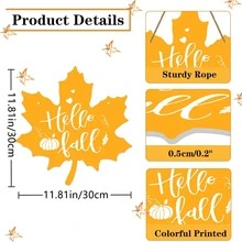 Letrero de puerta "Hola otoño", Letrero colgante de hojas de arce "Hola otoño", Letrero de puerta "Hola otoño" Letrero colgante de otoño para decoración de hogar, granja, exterior y patio - Amarillo - Ver 6