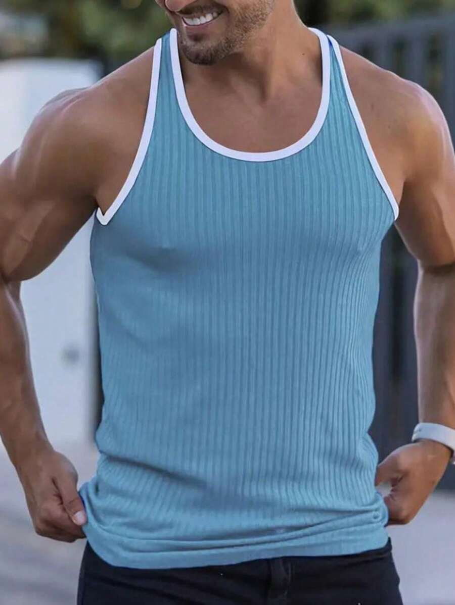 PREMIUM MEN'S AMERICAN RIBBED TANK TOP - Blue - View 1