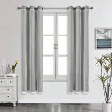 Bộ rèm cửa 2 tấm, rèm cửa màu xám có lớp voan, họa tiết ngôi sao cắt rời, rèm cửa màu trơn cản sáng, thích hợp cho phòng ngủ, rèm ren hai lớp trang trí cho phòng bé gái, phòng khách - Xám - Xem 23