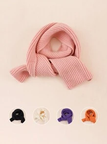 1pc Kids' Knit Solid Color Vertical Stripe Warm Neck Scarf, Unisex, Autumn/Winter