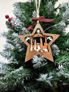 1 pièce Ornement de crèche d'étoile en bois : Décoration de Noël festive pour votre sapin - Œuvre d'art en bois artisanale