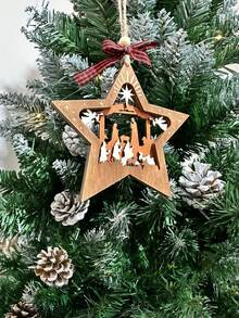 1 pièce Ornement de crèche d'étoile en bois : Décoration de Noël festive pour votre sapin - Œuvre d'art en bois artisanale