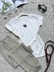 Leopard Print Heart T-Shirt 100% Cotton - 白色 - 查看 1