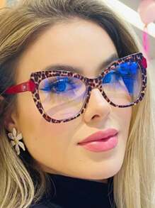 Gafas con montura completa de estampado de leopardo para mujer, de uso casual diario - Multicolor - Ver 2