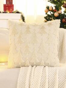 Miater 1 buah Sarung Bantal Dekoratif Natal Berbahan Plush Quilted dengan Bordir Pohon Natal - Krem - View 16