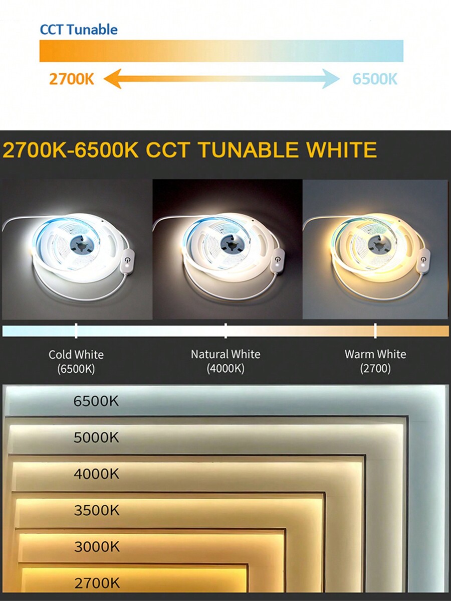 Acosh Neon COB LED Strip Cool To Warm White CCT Tunable LED Light USB