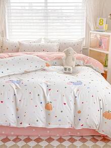 Bộ giường 3 món cho trẻ em, ký túc xá sinh viên, mẫu giáo, bao gồm 1 vỏ chăn và 2 vỏ gối, chải mềm, thiết kế hai mặt, ấm áp, thích hợp cho phòng ngủ, phòng khách, ký túc xá trường học, mọi mùa - trái tim đầy màu sắc - Xem 9