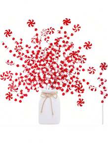 10 đồ trang trí cây thông Noel, đồ trang trí hình que kẹo xoăn, cành cây màu đỏ và trắng để trang trí ngày lễ, vòng hoa, bình hoa và đồ thủ công - đồ trang trí bằng nhựa đa năng, không cần nguồn điện, thích hợp cho nhiều lễ hội - Đỏ và trắng - Xem 1