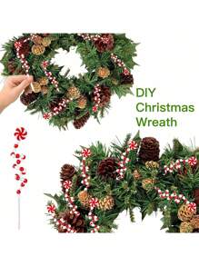 10 đồ trang trí cây thông Noel, đồ trang trí hình que kẹo xoăn, cành cây màu đỏ và trắng để trang trí ngày lễ, vòng hoa, bình hoa và đồ thủ công - đồ trang trí bằng nhựa đa năng, không cần nguồn điện, thích hợp cho nhiều lễ hội - Đỏ và trắng - Xem 4