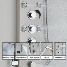 Modern LED Stainless Steel Shower Panel Tower Rain Waterfall Massage Jets System - Brushed Nickel - View 5