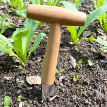 1 pieza Perforadora en forma de T para plantación de jardín, herramienta de siembra de semillas con mango de madera