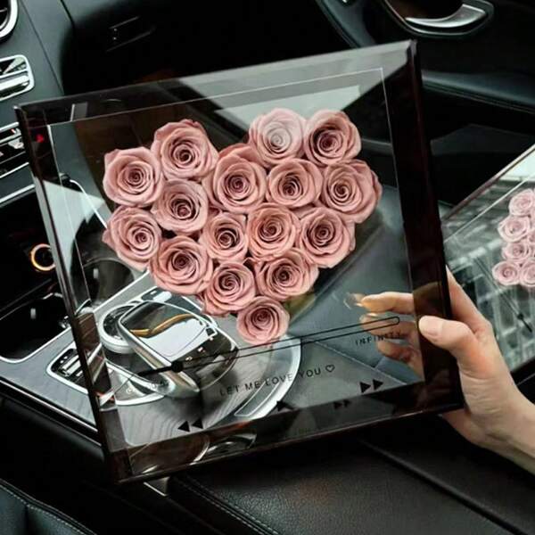 Rosas preservadas en una caja acrílica - Regalos del Día de San Valentín para ella, esposa y mamá, 16 piezas de flores rosas para siempre - Decoración para cumpleaños, Día de la Madre, Día de los abuelos, ramo de flores de recuperación