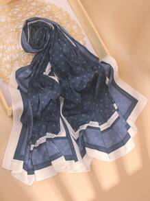 型号 1 件优质丝缎材料，优雅对比格子条纹印花图案，时尚优雅的女士头巾，柔软丝滑的头巾披肩头带 Abaya 配饰面纱服装 - 彩色 - 查看 11