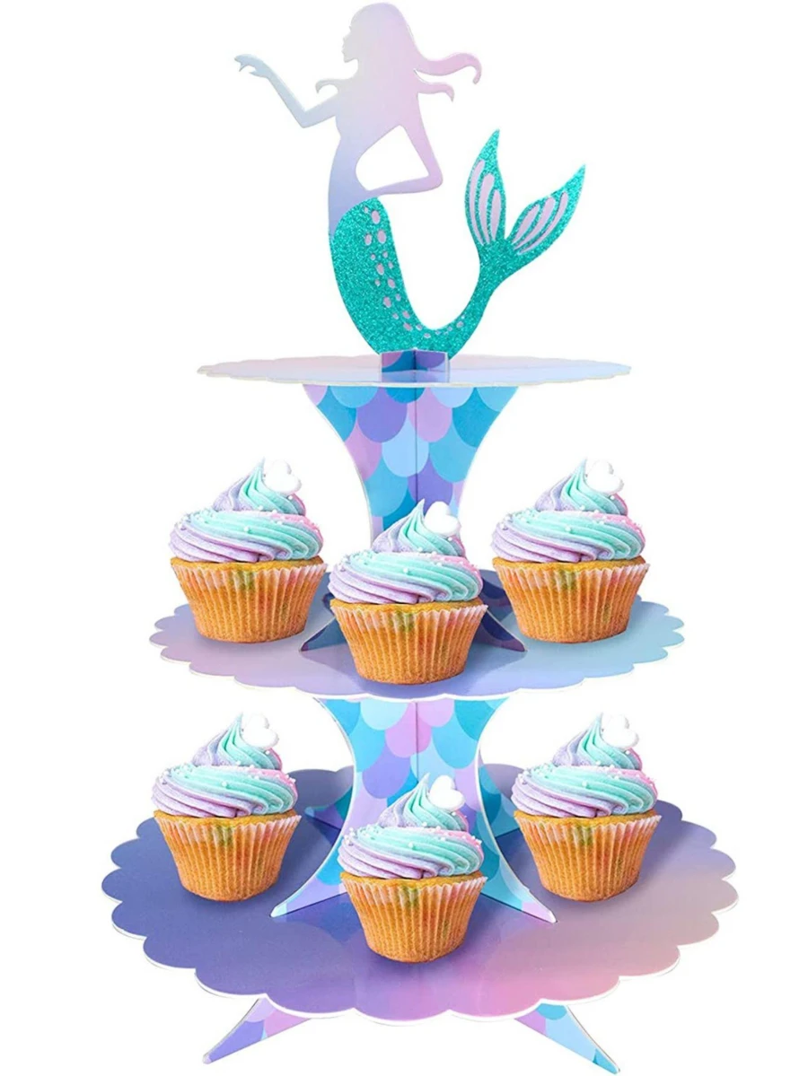 1set Mermaid Themed Paper Cake Stand - Multicolor - View 1