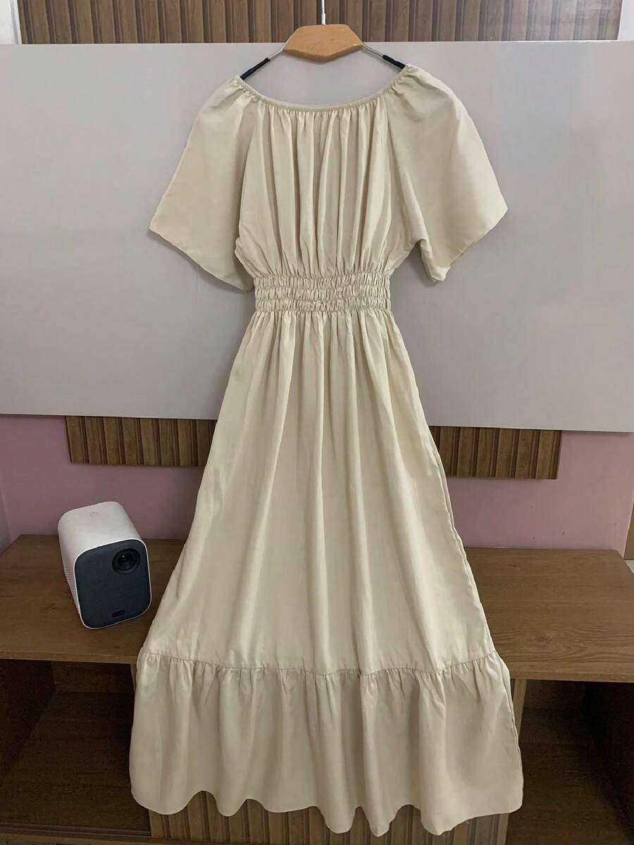 Long  Dress In Plain Viscose 0400-2 - 杏色 - 查看 1