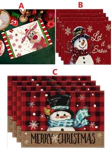 圣诞亚麻餐垫、圣诞主题桌垫、圣诞快乐隔热垫、厨房装饰桌垫、西式餐桌垫、圣诞装饰品、餐桌装饰品 - 彩色 - 查看 4