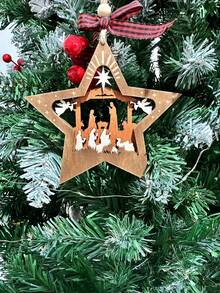 1 pièce Ornement de crèche d'étoile en bois : Décoration de Noël festive pour votre sapin - Œuvre d'art en bois artisanale