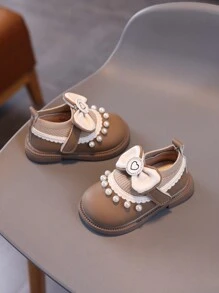 1 Pair Girl's Crystal Bow Heart-Shaped Princess Shoes, Suitable For Infant, Toddler Girls, Soft Sole, For Spring/Summer/Autumn/Winter