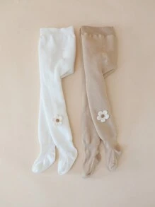 2 双厚款花卉印花紧身裤，保暖连裤袜，婴儿/女孩打底裤，秋冬季 - 彩色 - 查看 2