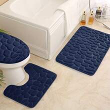 3PCS Soft Stone Texture Embossed High Resilience Memory Foam Water-Absorbent Non-Slip Bathroom Mat Set, Bathroom Floor Mat Home Bathroom Decor Bath Rug Floor Carpet Outdoor Rug Door Mat Summer Bathroom Accessories - Navy Blue - View 17