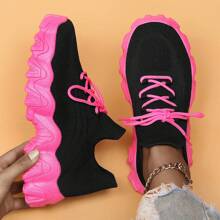 Women's Breathable Round Toe Slip-On Cushion Sneakers, Ladies' Casual Knitted Shoes - 棗紅 - 查看 1