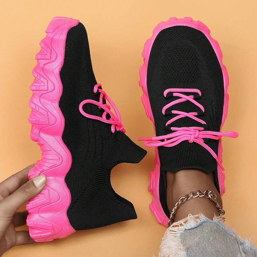 Women's Breathable Round Toe Slip-On Cushion Sneakers, Ladies' Casual Knitted Shoes - 棗紅 - 查看 1