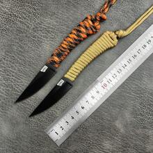MKC Outdoor Tactical Small Straight Knife 440c Stainless Steel Hunting Knife Nylon Rope Wrapped Handle Fishing Knife Multipurpose Camping Vegetable And Fruit Knife Kydex Sheath - Total length: 16.4CM  Blade length: 7.0CM  Handle length: 8.9CM - 查看 5