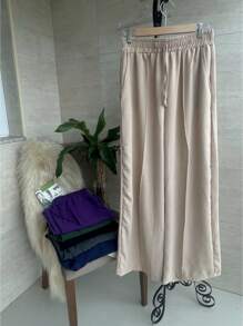 Calça Feminina Pantalona Duna Cintura Elástica Com Bolso Cintura Alta