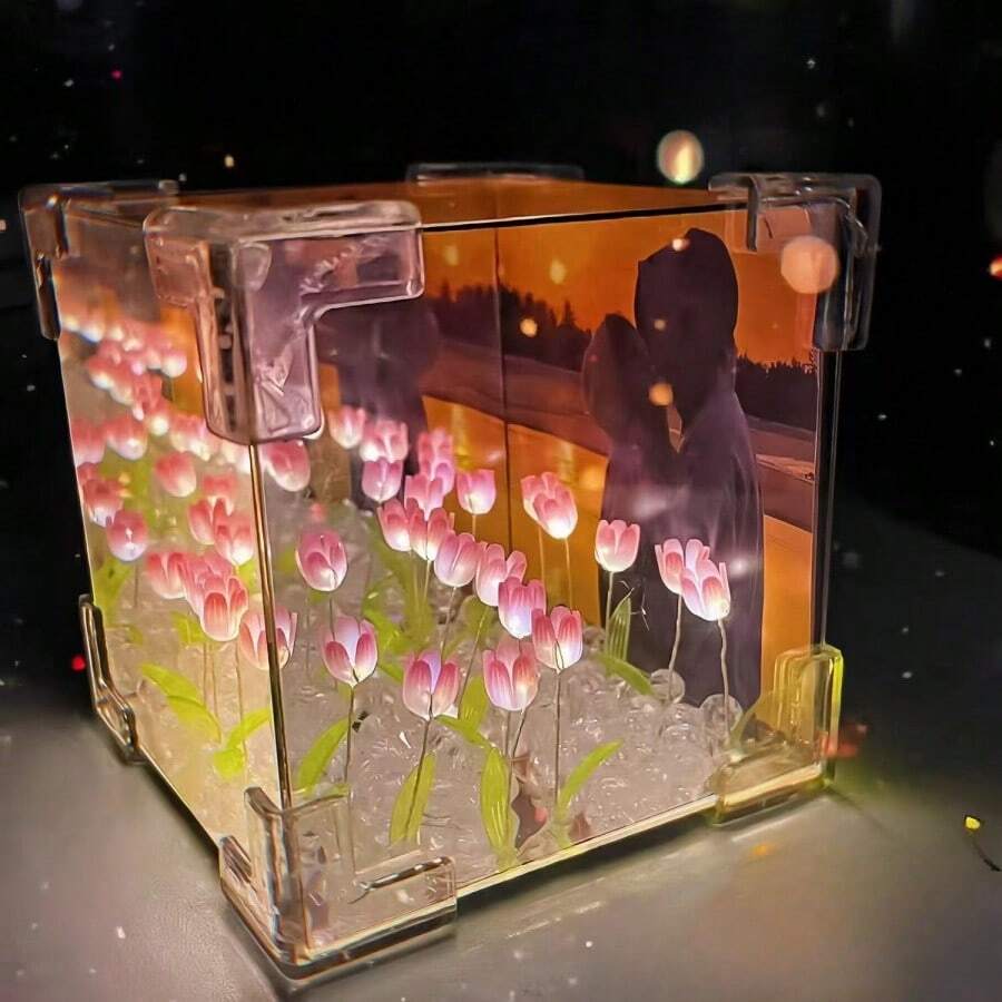 1PC Handmade DIY Tulip Flower Sea Night Light Material Stereoscopic