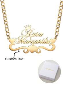 A Personalized And Fashionable Customized English Name Pendant Necklace, Crown Ribbon, Heart Design, Fashionable And Stainless Steel Elegant And Cute Jewelry To Give To Friends As A Birthday Valentines