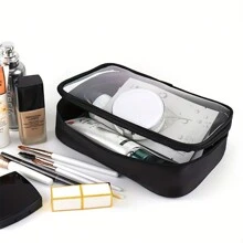 Transparent Mesh Makeup Bag, Waterproof, Large Capacity, Travel Cosmetic Organizer Pouch For Women Cosmetic Bag Makeup Storage Makeup Organizer Travel Accessories Brush Bag Make Up Container Travel Stuff Travel Essentials Ladies Accessories Travelling Stuff College Vacation Cruise Summer Holiday Essentials Women Wash Bag Toiletries Bag Handbag Storage