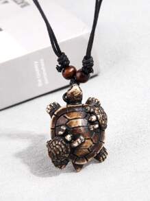1pc Fashionable  Simple Cute Turtle Pendant Necklace For Men - Coffee Brown - View 20