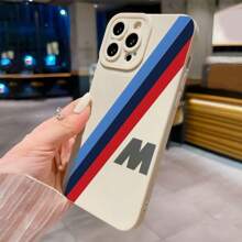 Apple Minimalist Fashion Red Blue Black Striped M Pattern Silicone Phone Case, Extremely Comfortable Matte Texture, Suitable For Men And Women, Compatible With IPhone 16/15/15 Pro/15 Pro Max/14/13/12/11/Xs Max Series