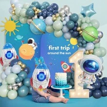 全新外太空主题气球花环弧形套件，带 5/10/12 英寸蓝色、绿色、紫色、粉色金属银色和火箭宇航员星球加厚铝箔乳胶气球，适用于 1 岁、3 岁、4 岁、5 岁生日快乐派对装饰用品，圣诞节 - 卡其色 - 查看 5