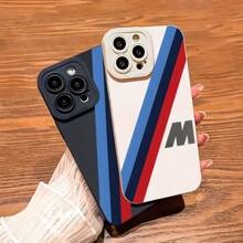 Apple Minimalist Fashion Red Blue Black Striped M Pattern Silicone Phone Case, Extremely Comfortable Matte Texture, Suitable For Men And Women, Compatible With IPhone 16/15/15 Pro/15 Pro Max/14/13/12/11/Xs Max Series