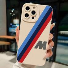 Apple Minimalist Fashion Red Blue Black Striped M Pattern Silicone Phone Case, Extremely Comfortable Matte Texture, Suitable For Men And Women, Compatible With IPhone 16/15/15 Pro/15 Pro Max/14/13/12/11/Xs Max Series