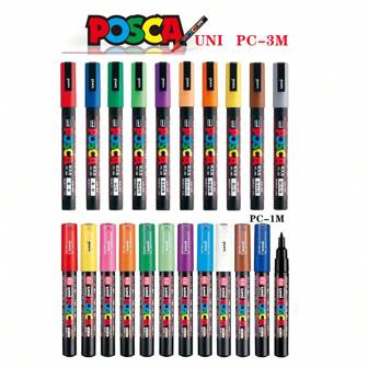 UNI PC-1M PC-3M Feutre Acrylique Marker Pen Poster Graffiti Marker Advertising Pen Waterproof Student Office Supplies Painting Art Pens Back To School