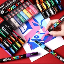 UNI PC-1M PC-3M Feutre Acrylique Marker Pen Poster Graffiti Marker Advertising Pen Waterproof Student Office Supplies Painting Art Pens Back To School
