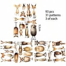 JAI IMAN 90-93 件奇特动物主题贴纸，带有森林动物、肥猫、热带动物、鸟类图案，带有高大的动物图案，适用于剪贴簿、垃圾日记本、瓶贴、相册装饰、纸工艺、冒险预订装饰。