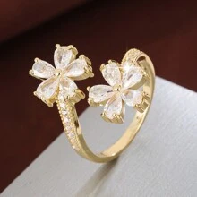 1 件花朵设计锆石镶嵌女士戒指 - 彩色 - 查看 6