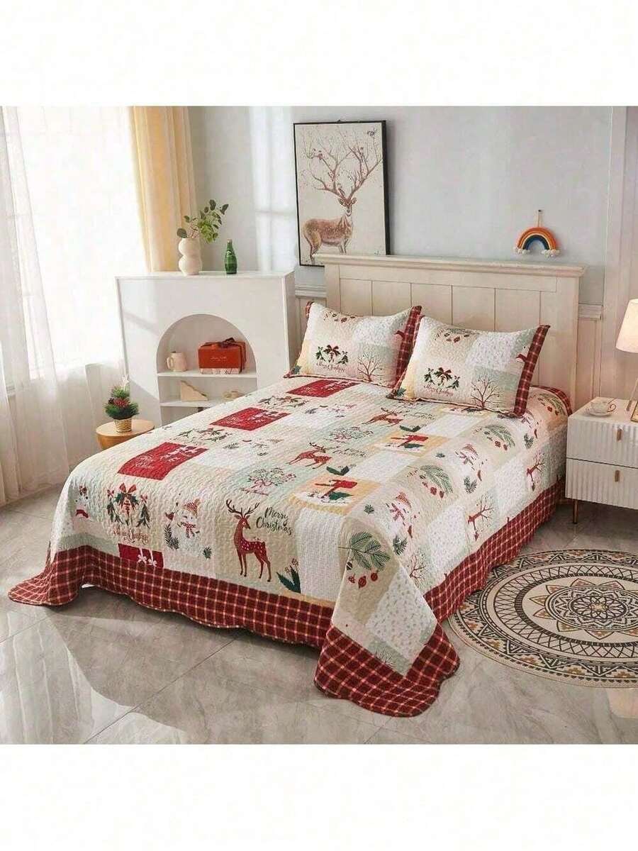 MarCielo Christmas Quilt Set Bedspread Set - 女王 - 查看 1