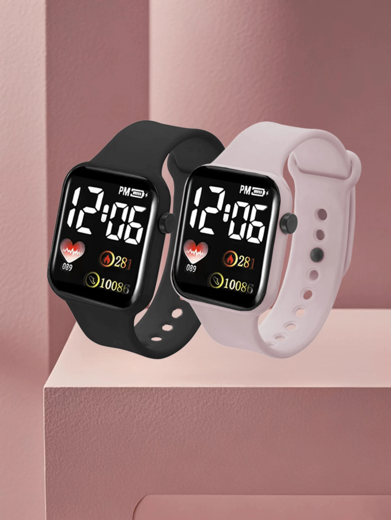 2pcs Battery Operated Square LED Digital Wristwatch For Students/Couples Matching Watch Set - Multicolor - View 1