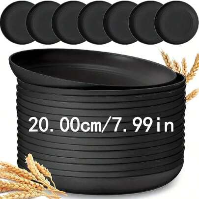 2/4/8 件 8 英寸塑料盘子，轻质深盘，可重复使用 Pp 盘子，青少年和成人餐具，黑色 - 适用于房车露营、野餐、厨房、宿舍、厨房、圣诞礼物